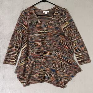 JOHN PAUL RICHARD Knit Tunic Top Autumn Colors Womens Sz L V-neck Long Sleeve